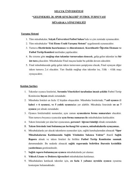 28. Spor Şenlikleri Oyun Kuralları